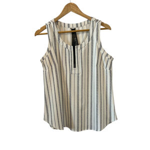 MOTION EVERYDAY ATHLEISURE White & Black Pinstripe Sleeveless Top L